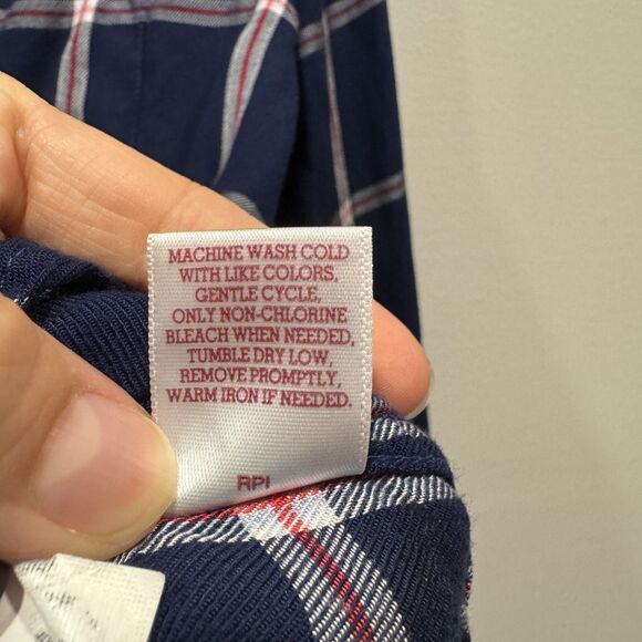 SO Button Up Flannel Perfect Shirt Relaxed Top Navy & White Checkered Womens XL - Picture 5 of 7